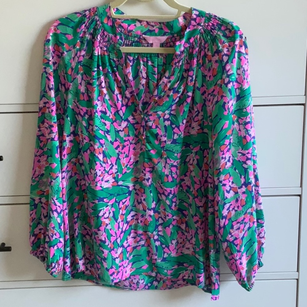 Lilly Pulitzer LOVE pattern Elsa silk blouse